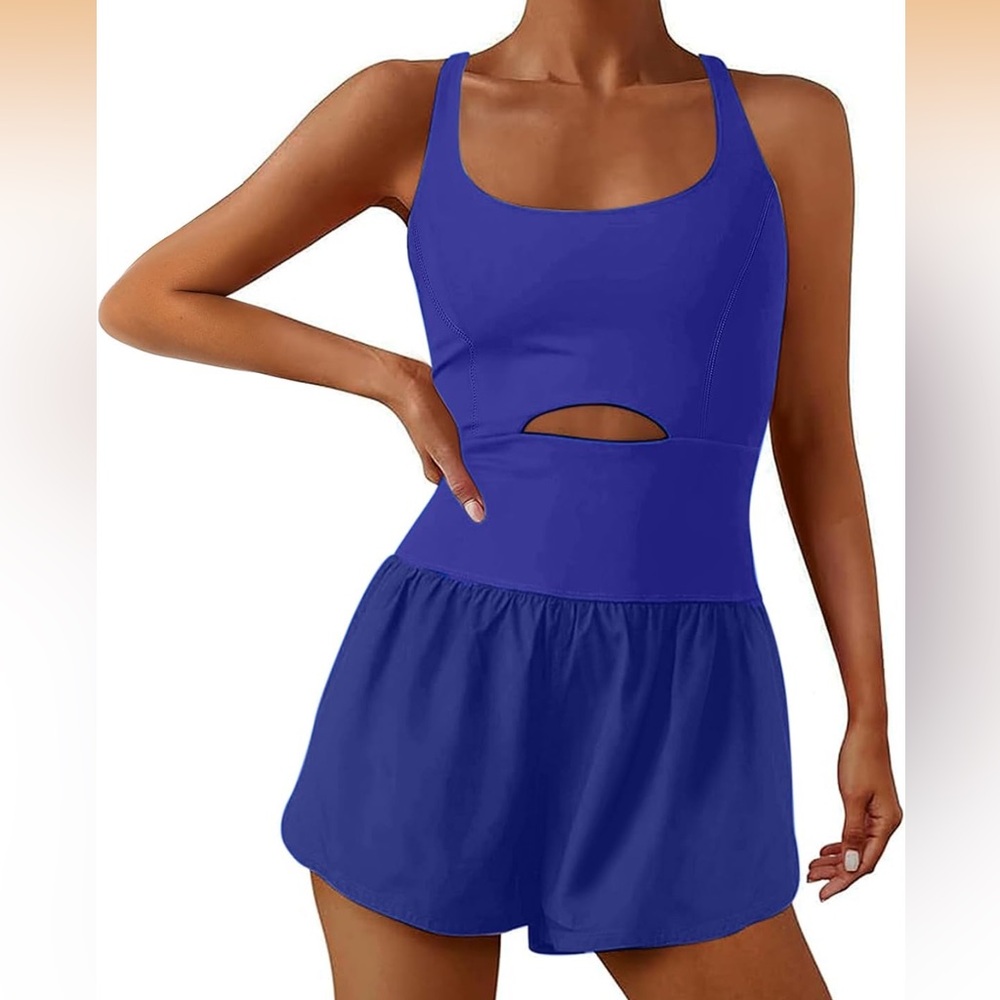 Royal Blue Cutout Shorts Athletic Romper